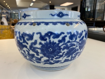 A Chinese blue and white 'lotus scroll' bowl, Kangxi