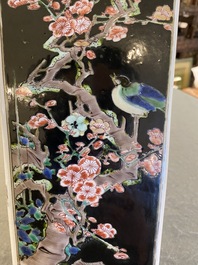 A square Chinese famille noire vase, Kangxi