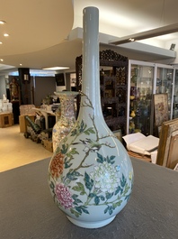 A large Chinese famille rose celadon-ground bottle vase, Qianlong mark, Republic