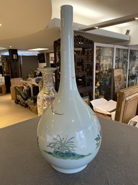 A large Chinese famille rose celadon-ground bottle vase, Qianlong mark, Republic