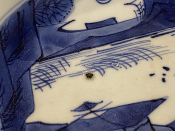 A Chinese blue and white 'immortals' bowl, Shen De Tang Bo Gu Zhi 慎德堂博古製 mark, Kangxi