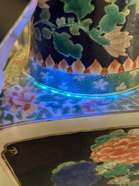 A square Chinese famille noire vase, Kangxi