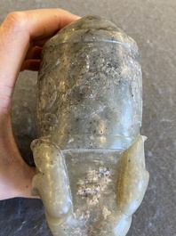 A Chinese grey-speckled celadon jade elephant, Qing