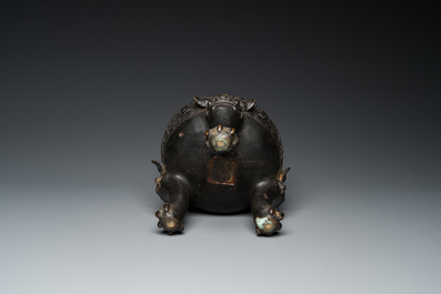 A Chinese bronze tripod 'taotie' censer, Ming