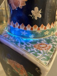 A square Chinese famille noire vase, Kangxi