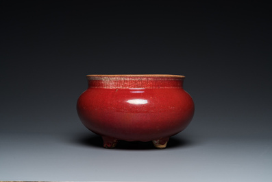 A Chinese sang-de-boeuf-glazed tripod censer, 18/19th C.
