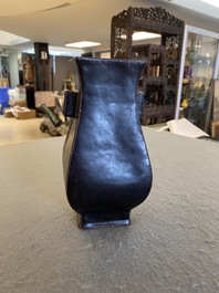 A Chinese monochrome dark aubergine-glazed 'fanghu' vase, probably Qianlong