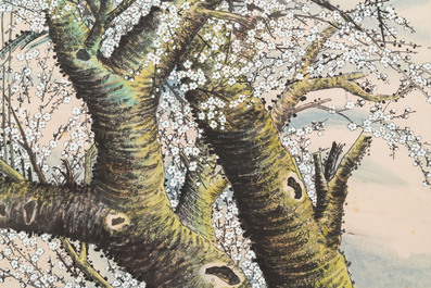 Tao Lengyue 陶冷月 (1895-1985): 'Plum tree under the moonlight night', ink and colour on paper