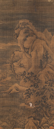 Chinese school: 'Landscape with a scholar and his servants', ink and colour on silk, Ming