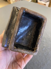 A Chinese monochrome dark aubergine-glazed 'fanghu' vase, probably Qianlong