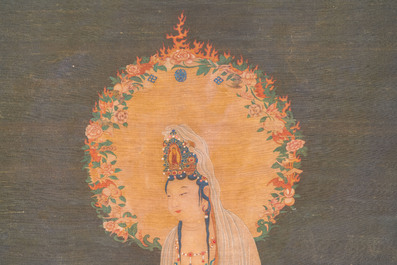 Chinese school: 'Bodhisattva', ink and colour on silk, Qing