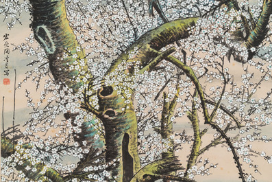Tao Lengyue 陶冷月 (1895-1985): 'Plum tree under the moonlight night', ink and colour on paper