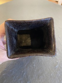 A Chinese monochrome dark aubergine-glazed 'fanghu' vase, probably Qianlong