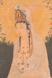 Chinese school: 'Bodhisattva', ink and colour on silk, Qing