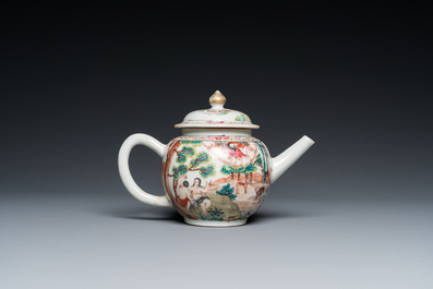 A rare Chinese famille rose 'Adam and Eve' teapot and cover, Qianlong