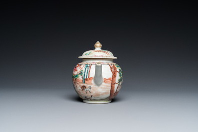 A rare Chinese famille rose 'Adam and Eve' teapot and cover, Qianlong