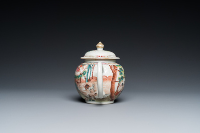 A rare Chinese famille rose 'Adam and Eve' teapot and cover, Qianlong