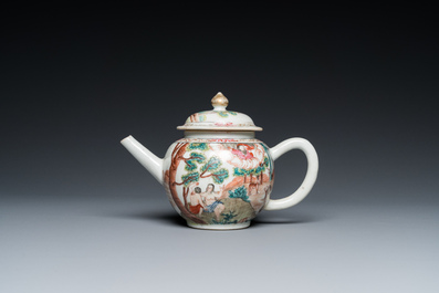 A rare Chinese famille rose 'Adam and Eve' teapot and cover, Qianlong