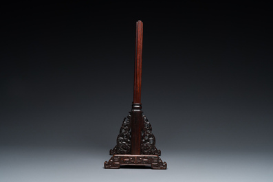 A Chinese famille rose plaque mounted as a table screen, Qianlong