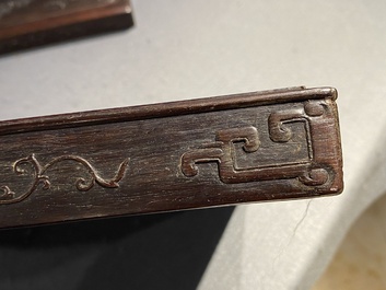 A Chinese partly zitan wood 'Five bats and Shou' box and cover, Qing