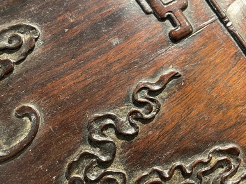 A Chinese partly zitan wood 'Five bats and Shou' box and cover, Qing
