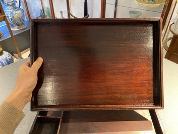 A Chinese partly zitan wood 'Five bats and Shou' box and cover, Qing