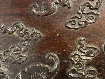 A Chinese partly zitan wood 'Five bats and Shou' box and cover, Qing