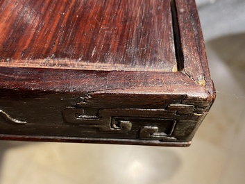 A Chinese partly zitan wood 'Five bats and Shou' box and cover, Qing