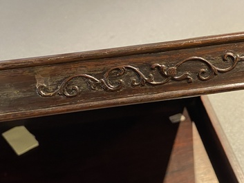 A Chinese partly zitan wood 'Five bats and Shou' box and cover, Qing