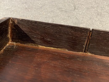A Chinese partly zitan wood 'Five bats and Shou' box and cover, Qing