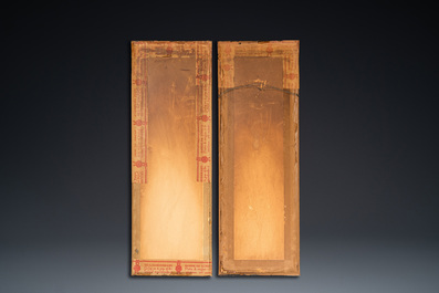Wang Chengxun 王承勳 (19/20th C.): 'Birds and flower vases', ink and colour on silk, Republic