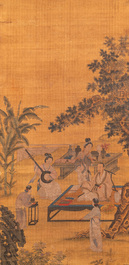 Chinese school: 'Elegant musical gathering', ink and colour on silk, probably Ming