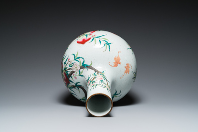A Chinese famille rose 'nine peaches' bottle vase, Qianlong mark, 19th C.