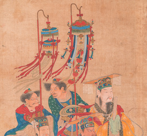 Ecole chinoise: 'Procession de divinit&eacute;s', encre et couleurs sur soie, Qing