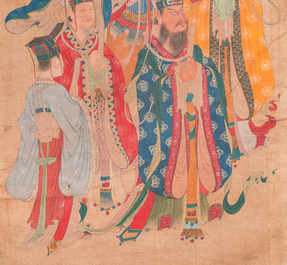 Ecole chinoise: 'Procession de divinit&eacute;s', encre et couleurs sur soie, Qing