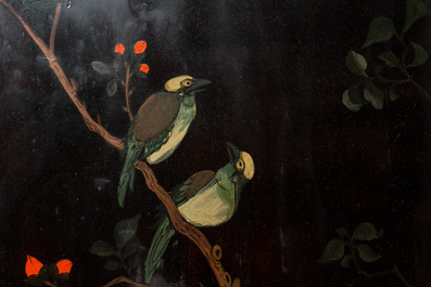 A Chinese painted wooden four-panel room divider, Qing