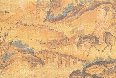 Ecole chinoise: 'Savants dans le pavillon', encre et couleurs sur soie, probablement Ming