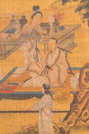 Chinese school: 'Elegant musical gathering', ink and colour on silk, probably Ming