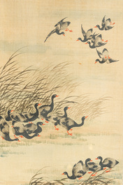 Wang Chengxun 王承勳 (19/20th C.): 'Birds and flower vases', ink and colour on silk, Republic