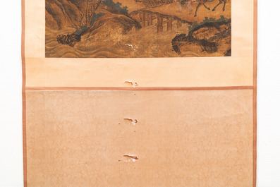 Ecole chinoise: 'Savants dans le pavillon', encre et couleurs sur soie, probablement Ming