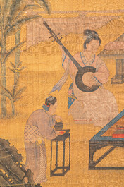 Chinese school: 'Elegant musical gathering', ink and colour on silk, probably Ming