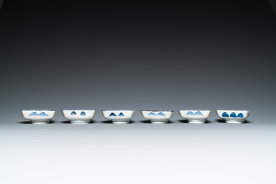 A Japanese blue and white Arita nine-piece sweetmeat set in its original lacquer box, Edo, 17/18th C.