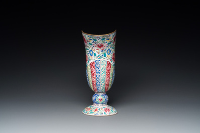 A Chinese Canton enamel shell-shaped basin and a helmet-shaped ewer, Qianlong