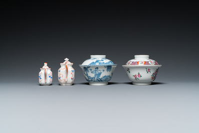 Een uitgebreide collectie overwegend blauw-wit en famille rose Chinees porselein, Kangxi en later