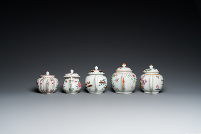 Five Chinese famille rose teapots, Yongzheng/Qianlong