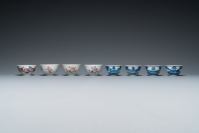 Een uitgebreide collectie overwegend blauw-wit en famille rose Chinees porselein, Kangxi en later