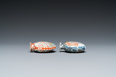 Two Chinese famille rose snuff bottles, Qianlong and Jiaqing mark, 19th C.