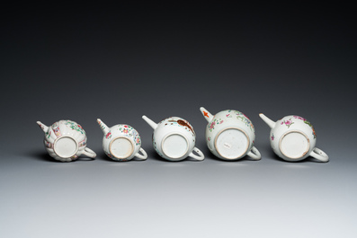 Five Chinese famille rose teapots, Yongzheng/Qianlong