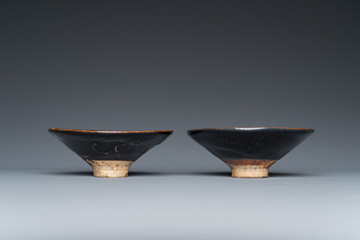 Paire de bols de type Cizhou aux taches d'huile, Yuan