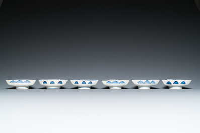 A Japanese blue and white Arita nine-piece sweetmeat set in its original lacquer box, Edo, 17/18th C.